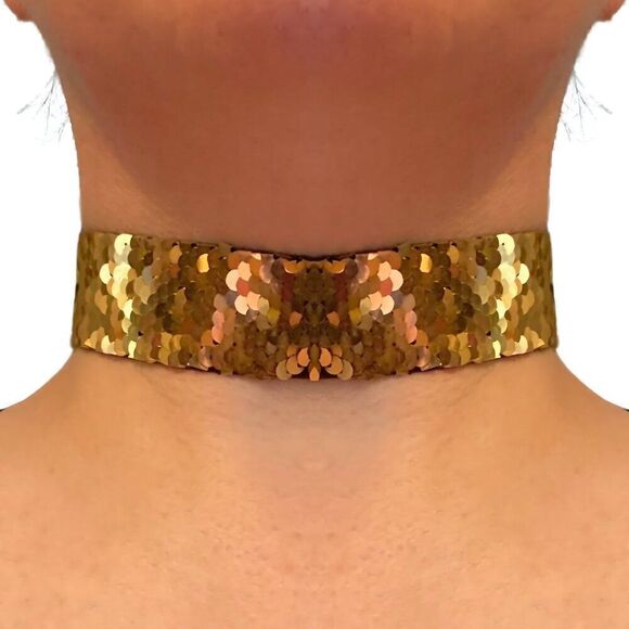 NWT Gold Sequin Sexy Sparkle & Shine Glam Choker - Picture 1 of 8
